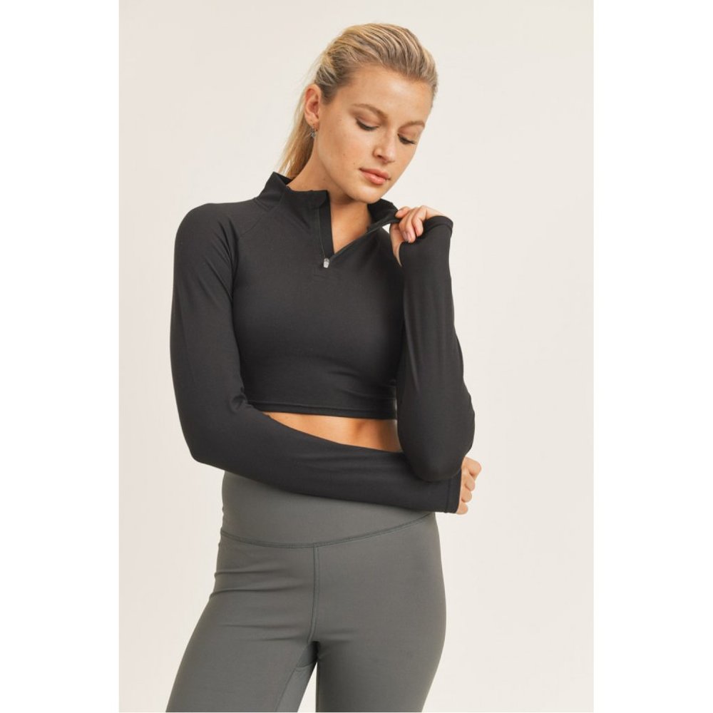 High-Neck Cropped Active Top with Long Sleeves